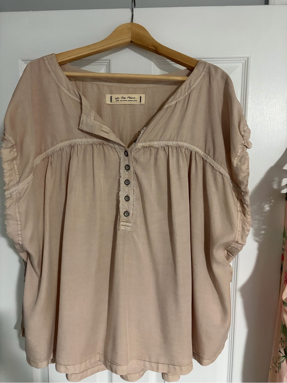 We The Free Blush Beige Button Henley Peasant Top